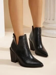 Crocodile Embossed Notched Detail Zip Back Chunky Heeled Boots
   SKU: sx2208240084315002     US$... | SHEIN