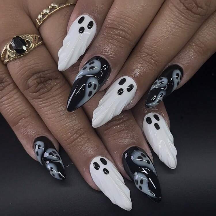 24 Pieces/Set Black And White Halloween Cartoon Ghost 3D Ghost Pattern Halloween Party Reusable N... | SHEIN