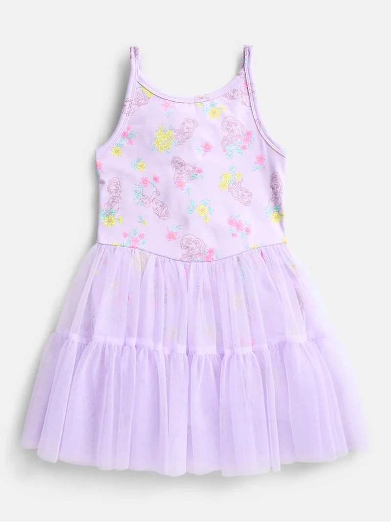Disney Princess Girls Sleeveless Allover Print Tulle Romper, Sizes 4-12 | Walmart (US)