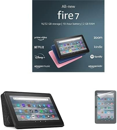 Fire 7 tablet (16 GB, Black, Ad-Supported) + Amazon Standing Case (Black) + Screen Protector (2-P... | Amazon (US)
