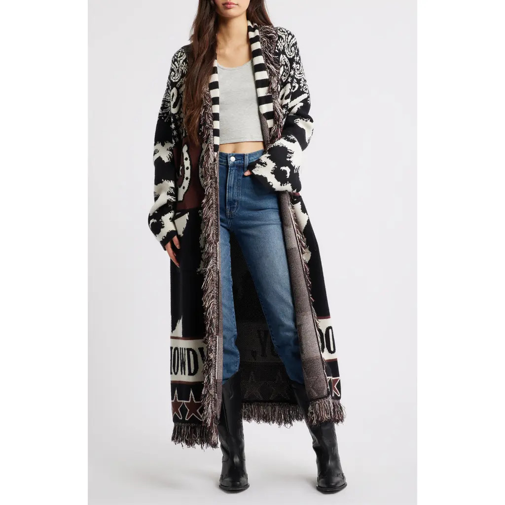 Dressed in Lala Howdy Cowboy Jacquard Longline Cardigan in Black at Nordstrom, Size Small | Nordstrom