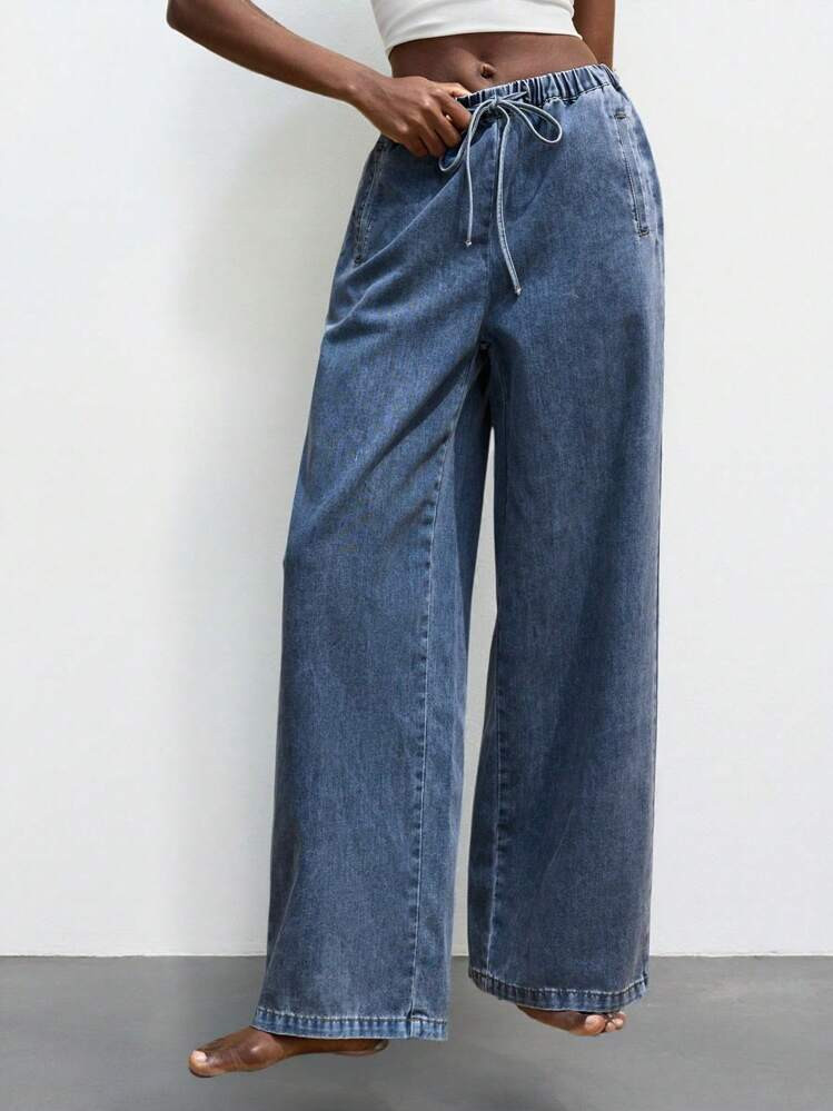Maija Women's Blue Jeans Comfortable Elastic Waistband Lightweight And Comfortable Denim Pants Suitable For Casual Jeans, Going Out, Autumn For Women | SHEIN