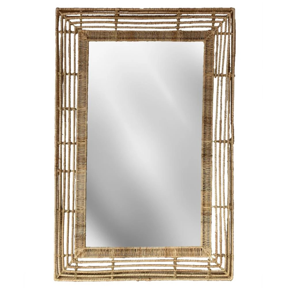 Josie Coastal Beach Natural Brown Jute Rectangular Wall Mirror | Kathy Kuo Home