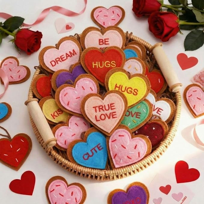 Tatuo 24 Pcs Valentines Felt Heart Ornaments for Tree Decorations Felt Conversation Heart Ornamen... | Amazon (US)