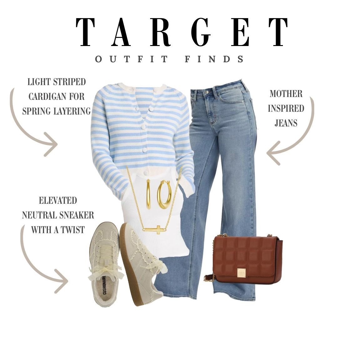 Looking ahead to spring with easy Target finds. A light striped cardigan, flattering straight leg jeans, elevated neutral sneakers, and timeless gold accessories for everyday wear.

#LTKmomlife #LTKOver40 #LTKSeasonal