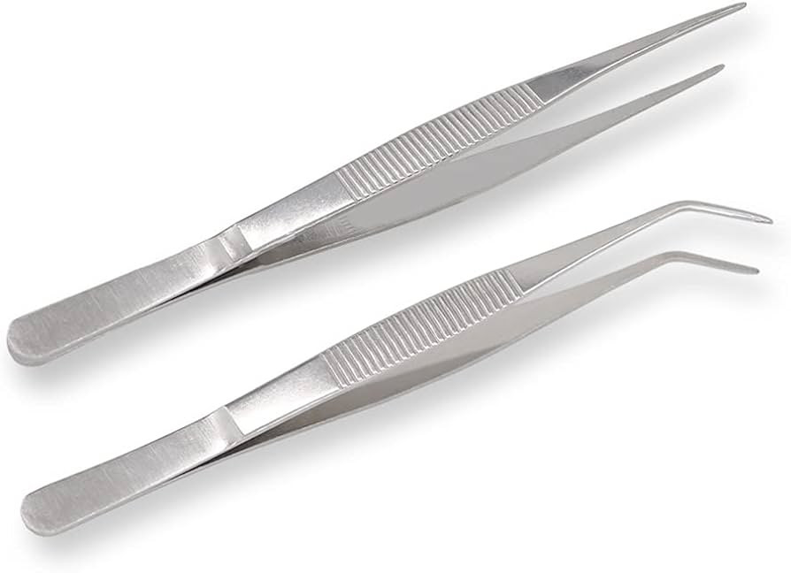 VictorsHome 7 Inch Stainless Steel Tweezers with Straight and Curved Serrated Tip Multipurpose Fo... | Amazon (US)