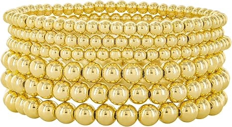 And Lovely 14K Gold or Silver Plated Bead Stretch Bracelet with 14K Gold Plated Star Charm - Stac... | Amazon (US)