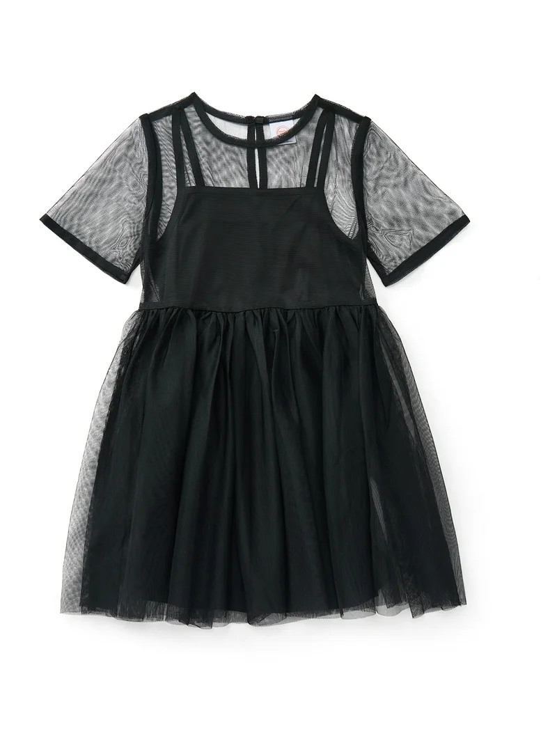Wonder Nation Girls Mesh Tutu Dress with Short Sleeves, Sizes 4-18 & Plus | Walmart (US)