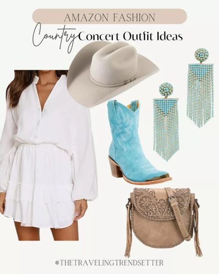 Amazon fashion country concert outfit idea! Also works as a Nashville outfit, country music festival outfit, for brides needing a white dress for bridal shower or bachelorette, or as a cute spring dress! Love this dress paired with turquoise cowboy boots, and cowboy hat 
5/11

#LTKFestival #LTKstyletip #LTKshoecrush