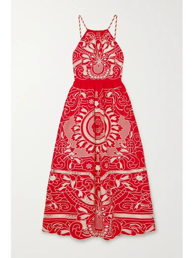 REDValentino - Embroidered Cotton Halterneck Midi Dress | NET-A-PORTER (US)