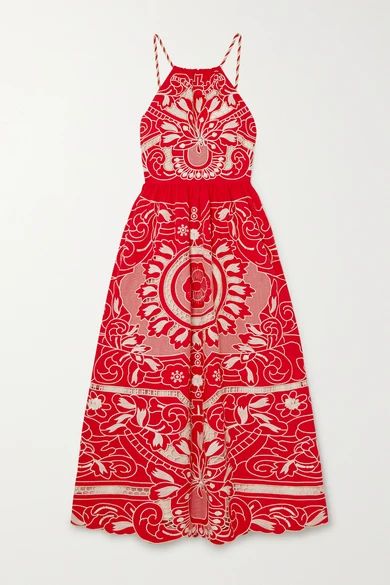 REDValentino - Embroidered Cotton Halterneck Midi Dress | NET-A-PORTER (US)