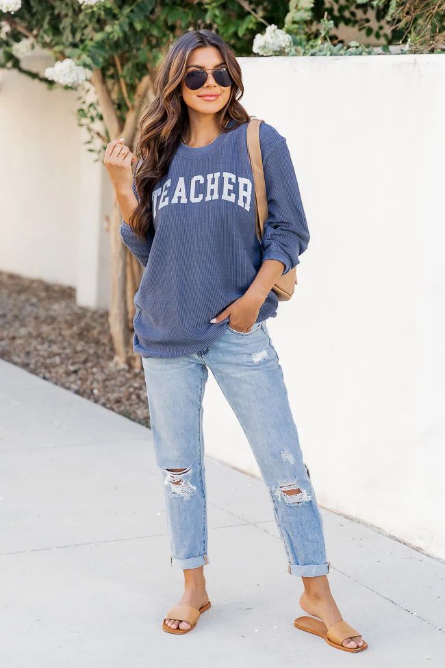 Teacher Block Navy Corded Graphic Sweatshirt | Pink Lily