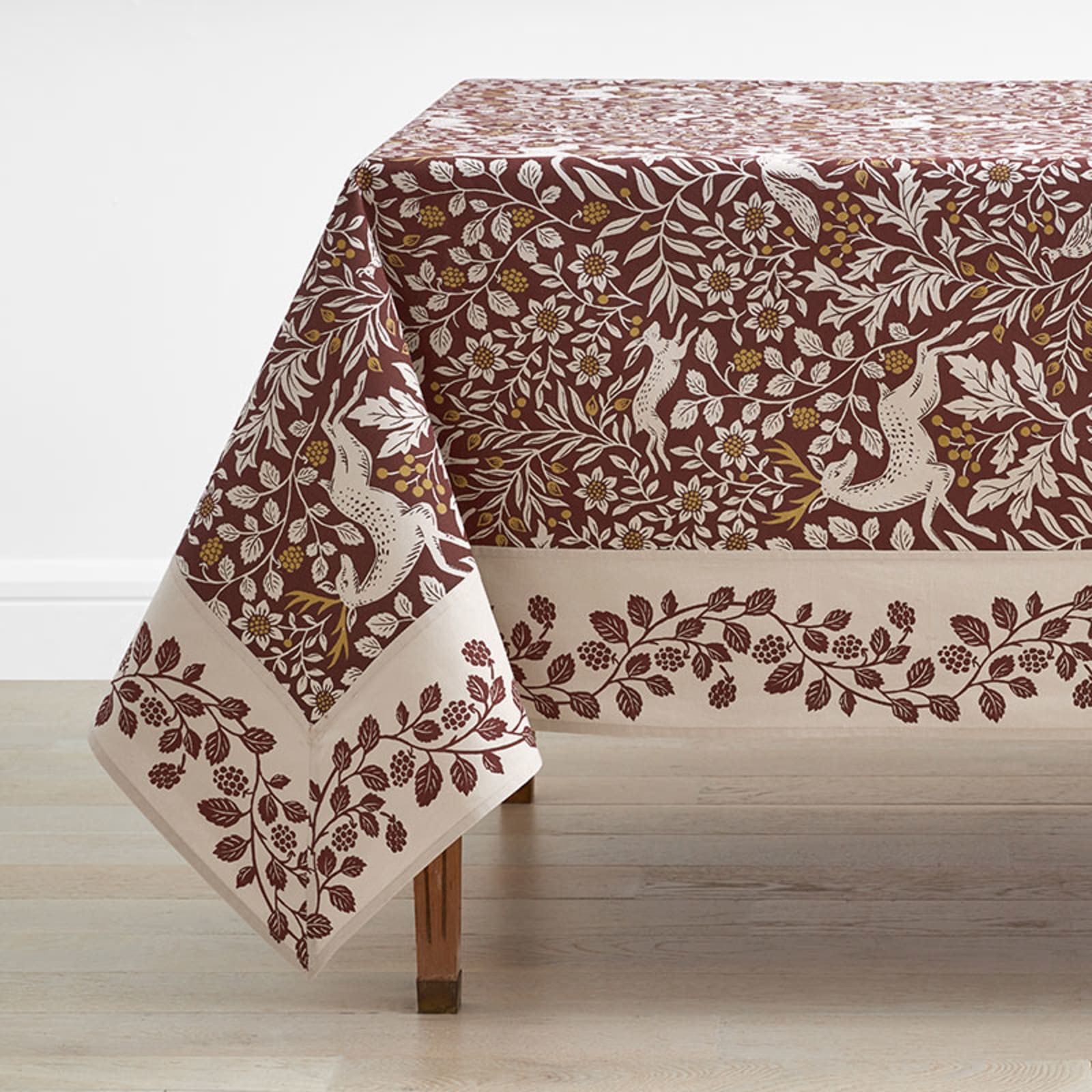 Seasonal Printed Cotton Tablecloth - Red Winter Forest, 70 in. x 108 in. | The Company Store