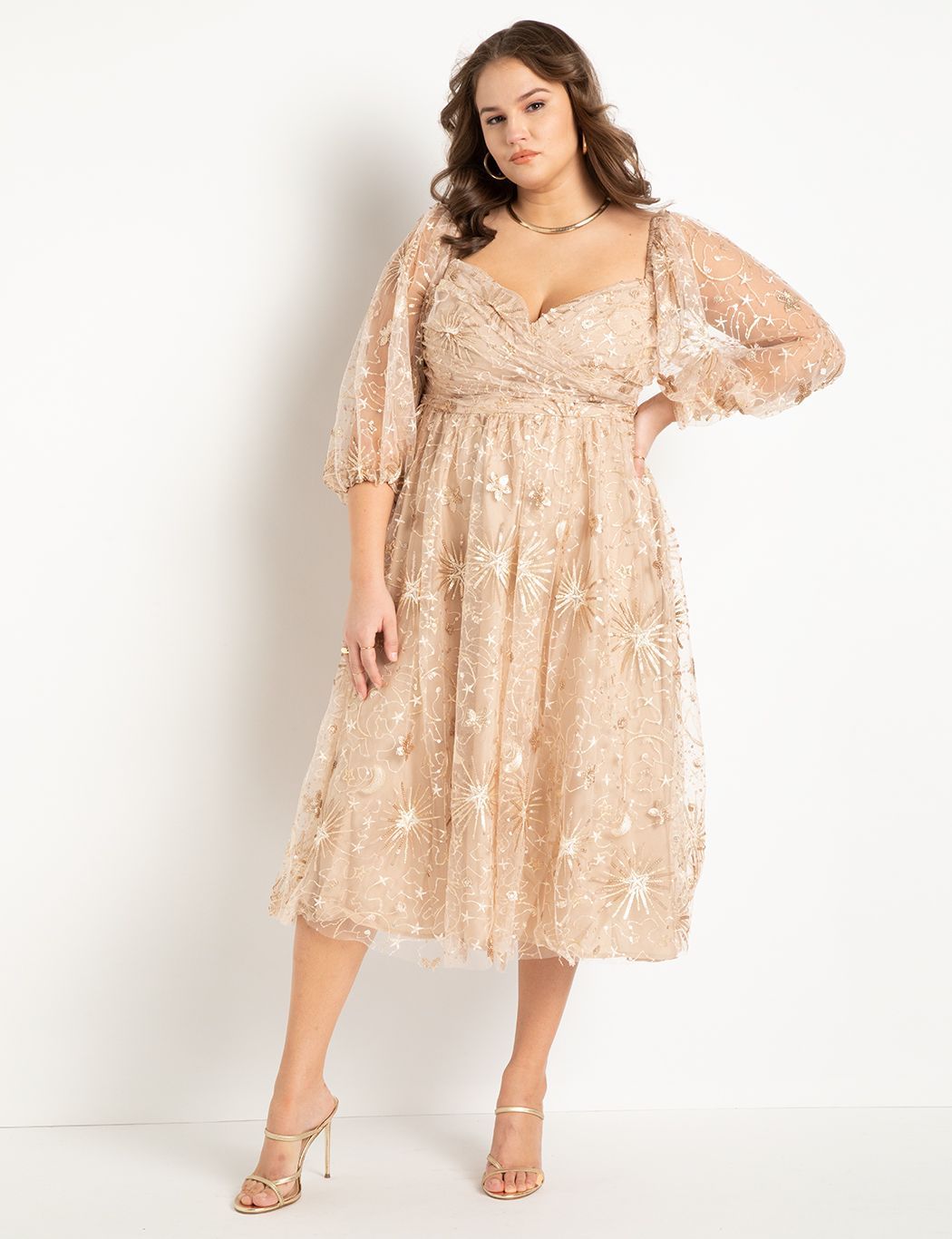 Ruched Bodice Novelty Sequin Dress | Eloquii