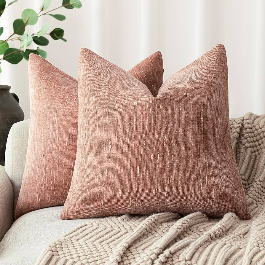 Foindtower Pack of 2 Textured Chenille Throw Decorative Pillow Covers Square Accent Solid Cushion... | Amazon (US)