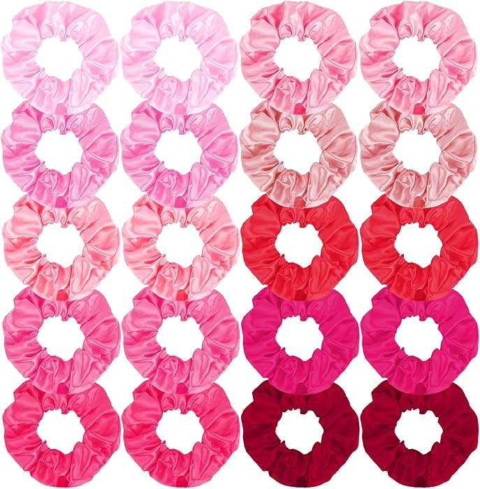 20PCS Pink Hair Scrunchies Bulk Pink Hair Ties for Women Girls Hair Accessories Valentine's Day G... | Amazon (US)