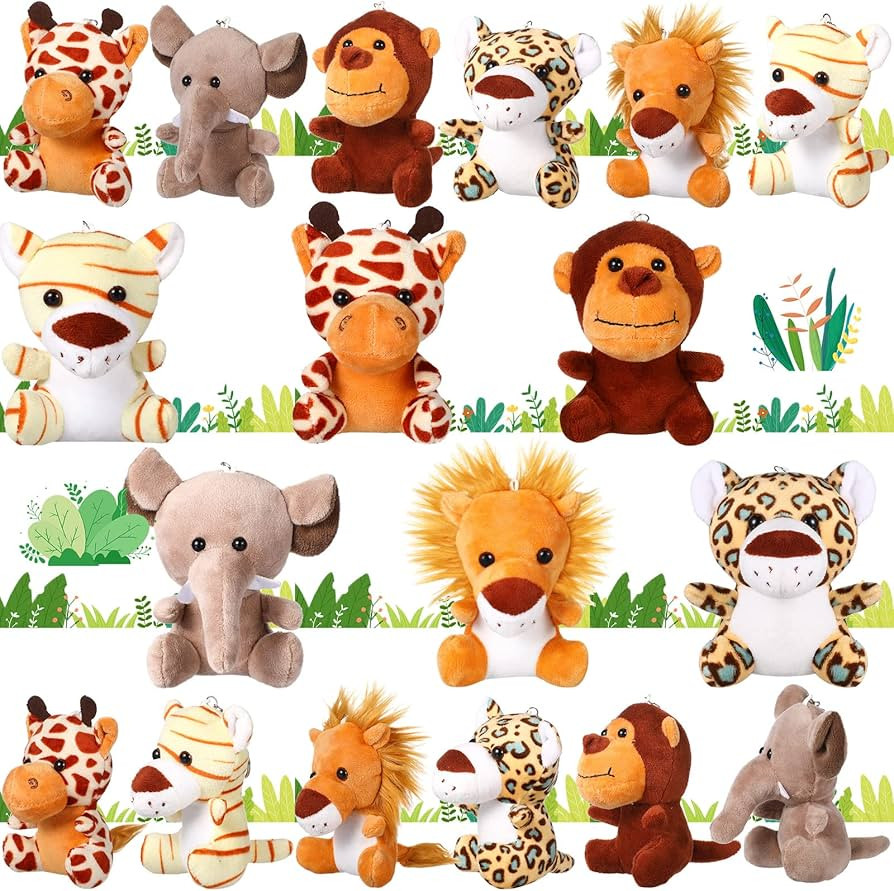 HyDren 18 Pcs Small Safari Stuffed Animals Bulk 4.8 Inch Jungle Animal Mini Plush Toy Lion Tiger ... | Amazon (US)