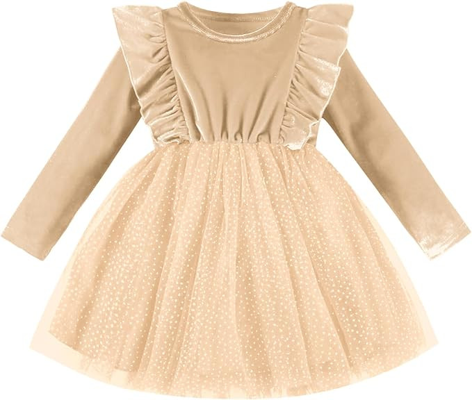 DREAM BUS Toddler Girl Christmas Dress Baby Girl Long Sleeve Ruffled Velvet Top Tulle Dress Speci... | Amazon (US)