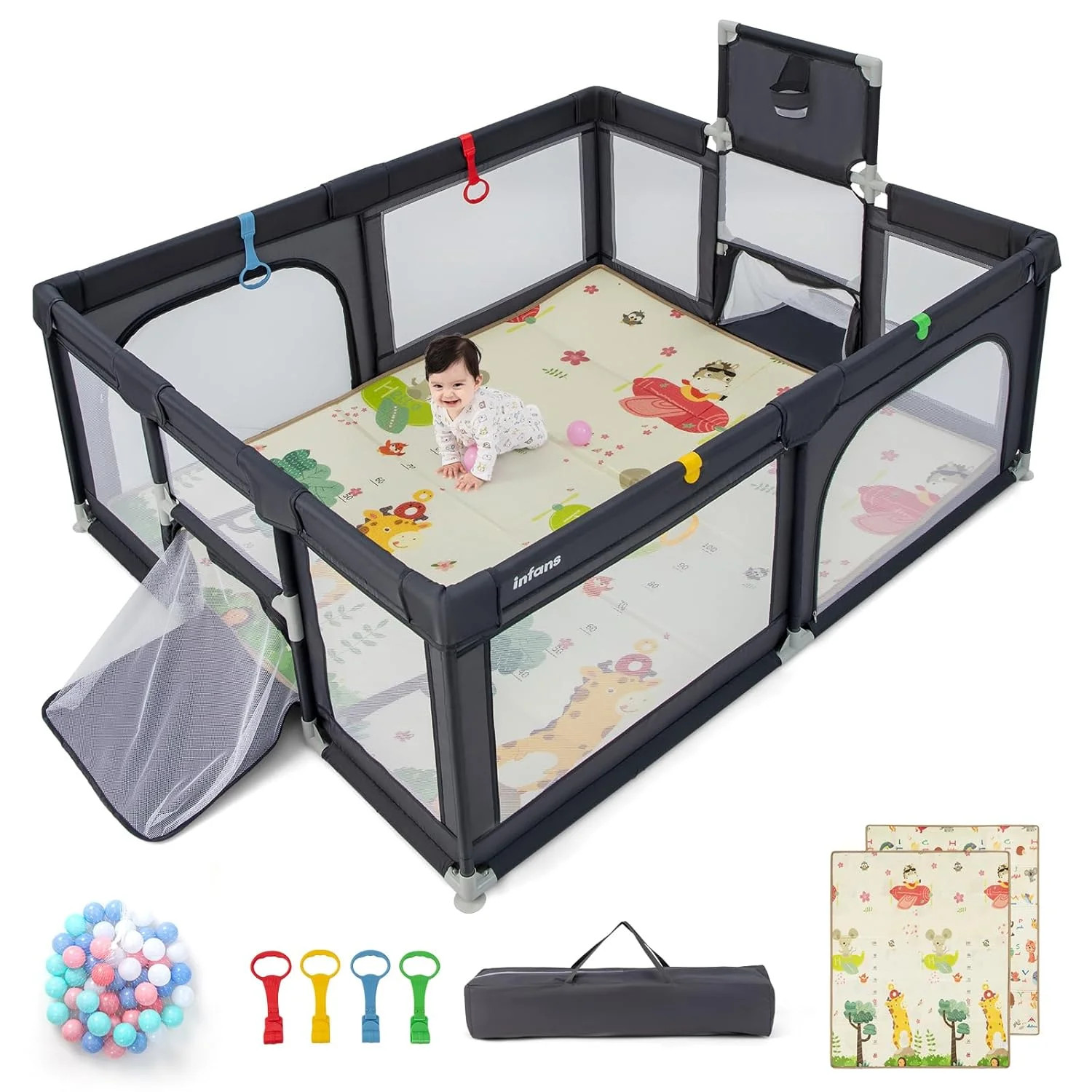 OLAKIDS Baby Playpen, 74” x 62” Extra Large Baby Play Yard with Crawling Mat, 50 Ocean Balls,... | Walmart (CA)