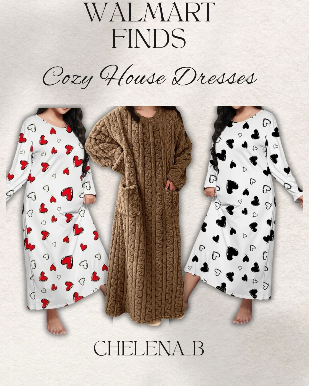 Affordable Walmart Finds! I wanted some inexpensive cozy and comfy house dresses to lounge in as we enter into the colder months! Check them out! XL in the heart dresses, M in fuzzy dress (runs large). #affordablefinds #walmartfinds #cozydresses #loungedresses #housedresses

#LTKMidsize #LTKSeasonal #LTKStyleTip