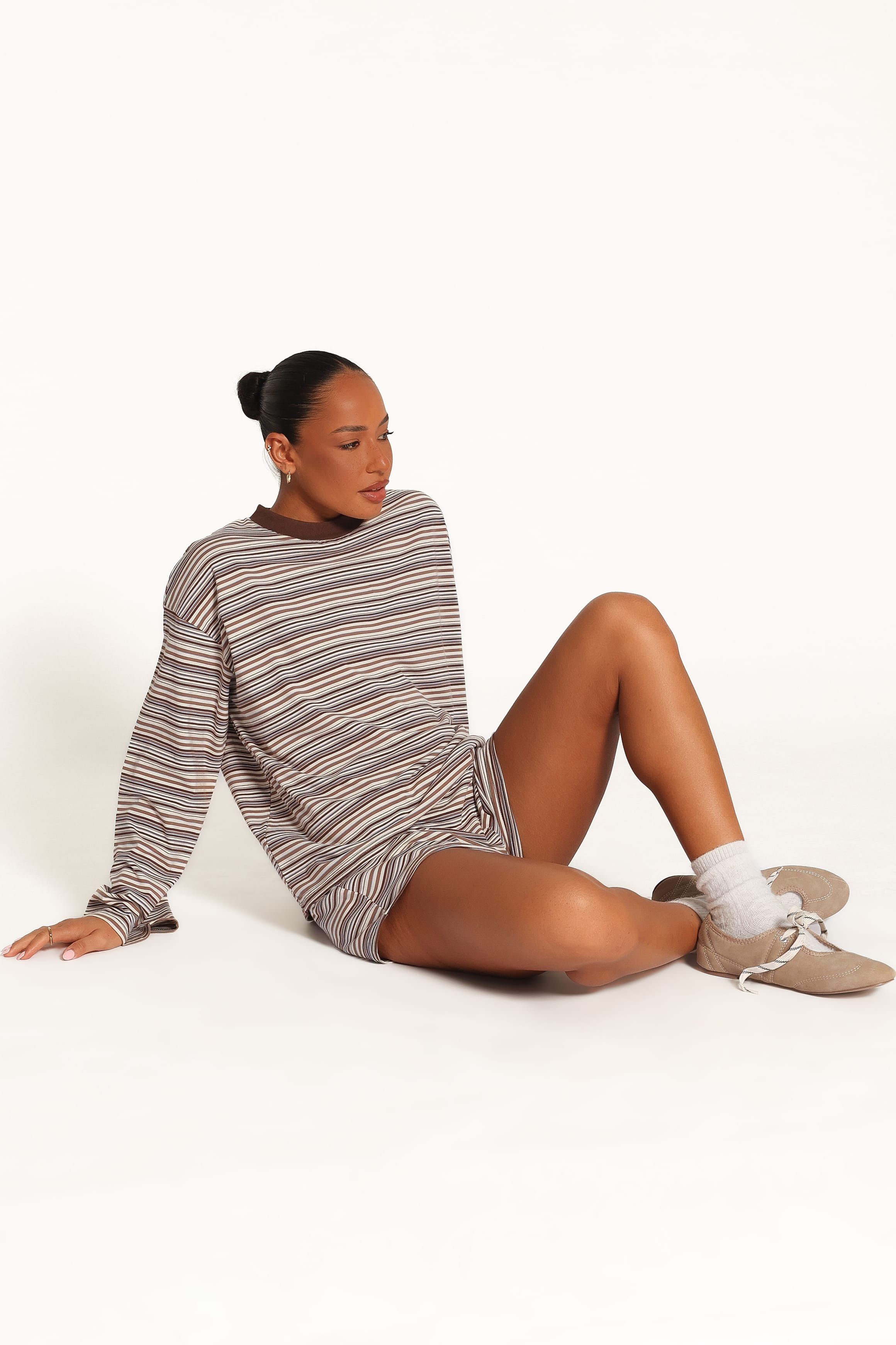 Silvia Knit Short Set - Chocolate Brown Stripe | Petal & Pup (US)
