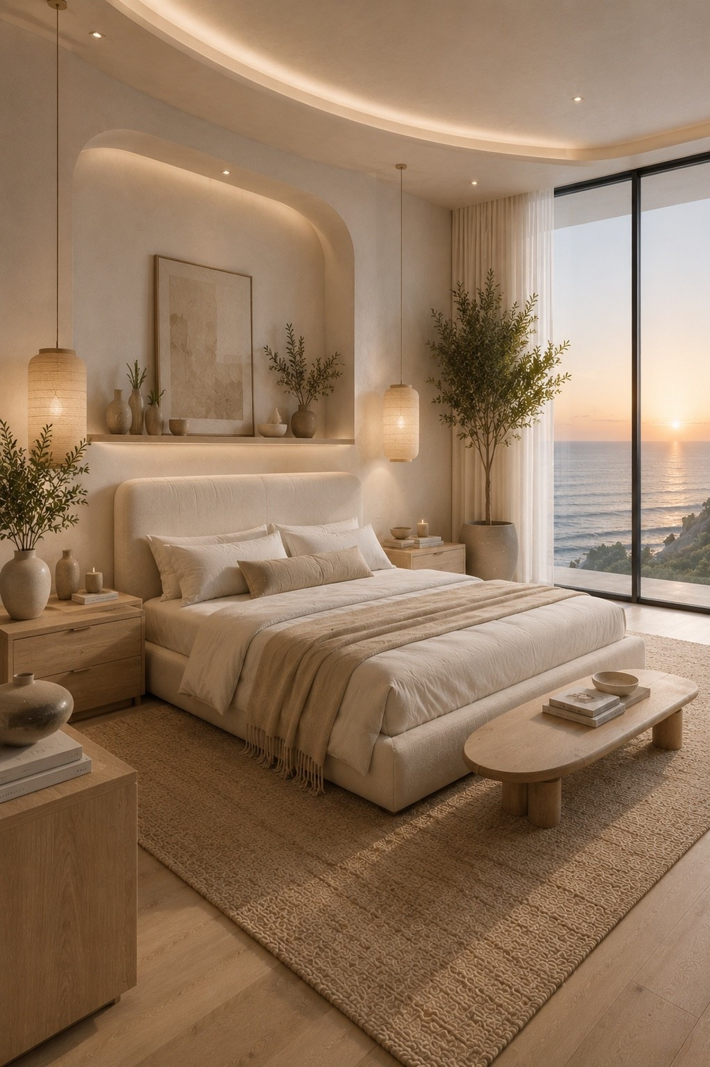 Soft neutral bedroom with warm layers, sculptural lighting, and a serene sunset ocean-view feel.

#bedroomdesign #coastalbedroom #modernbedroom #neutralbedroom #bedroominspo #interiordesign #homedecor #coastalluxury #warmminimalism #softminimalism #modernhome #eleganthome #calmhome #oceanviewhome #interiorinspo #homeinspiration #pinteresthome #ltkhome #refinedinteriors #dreambedroom