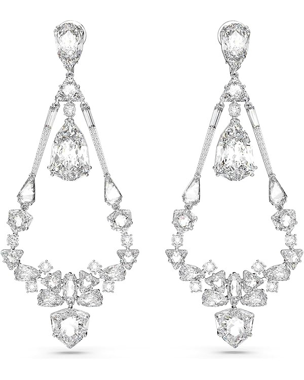 Swarovski Mesmera Clip Earrings, Mixed Cuts, Chandelier, Long, Clear, Rhodium Finished | Amazon (US)