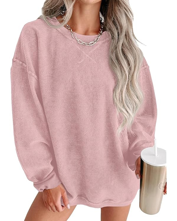 Womens Sweatshirts Casual Cored Corduroy Pullover Tops Oversized Long Sleeve Crewneck Shirts | Amazon (US)