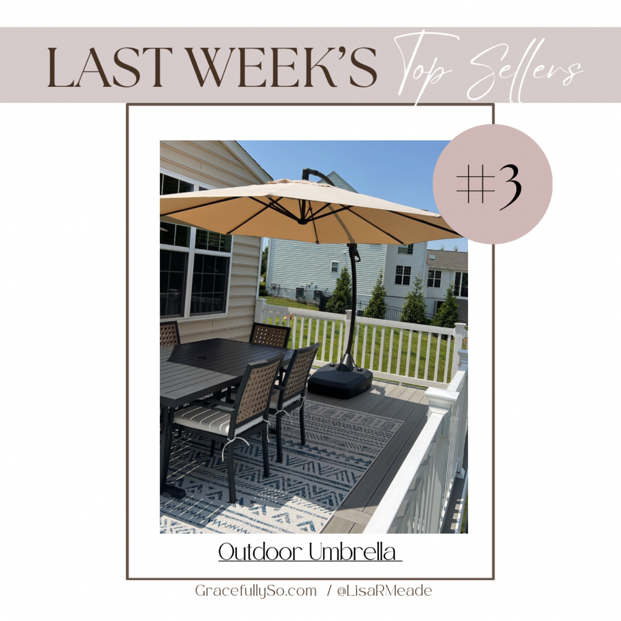 Outdoor umbrella from Amazon. We have the 11ft in color champagne. Easy to put up and very sturdy. Great amazon find 