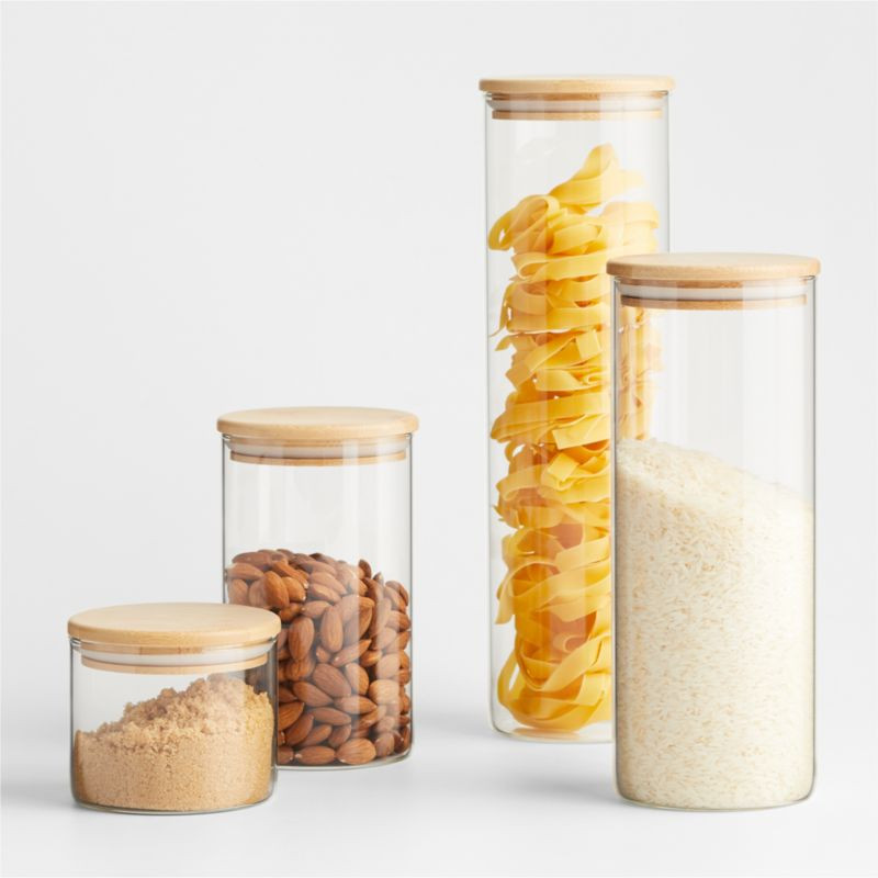 Round Glass Canisters Set with Bamboo Lids + Reviews | Crate & Barrel | Crate & Barrel