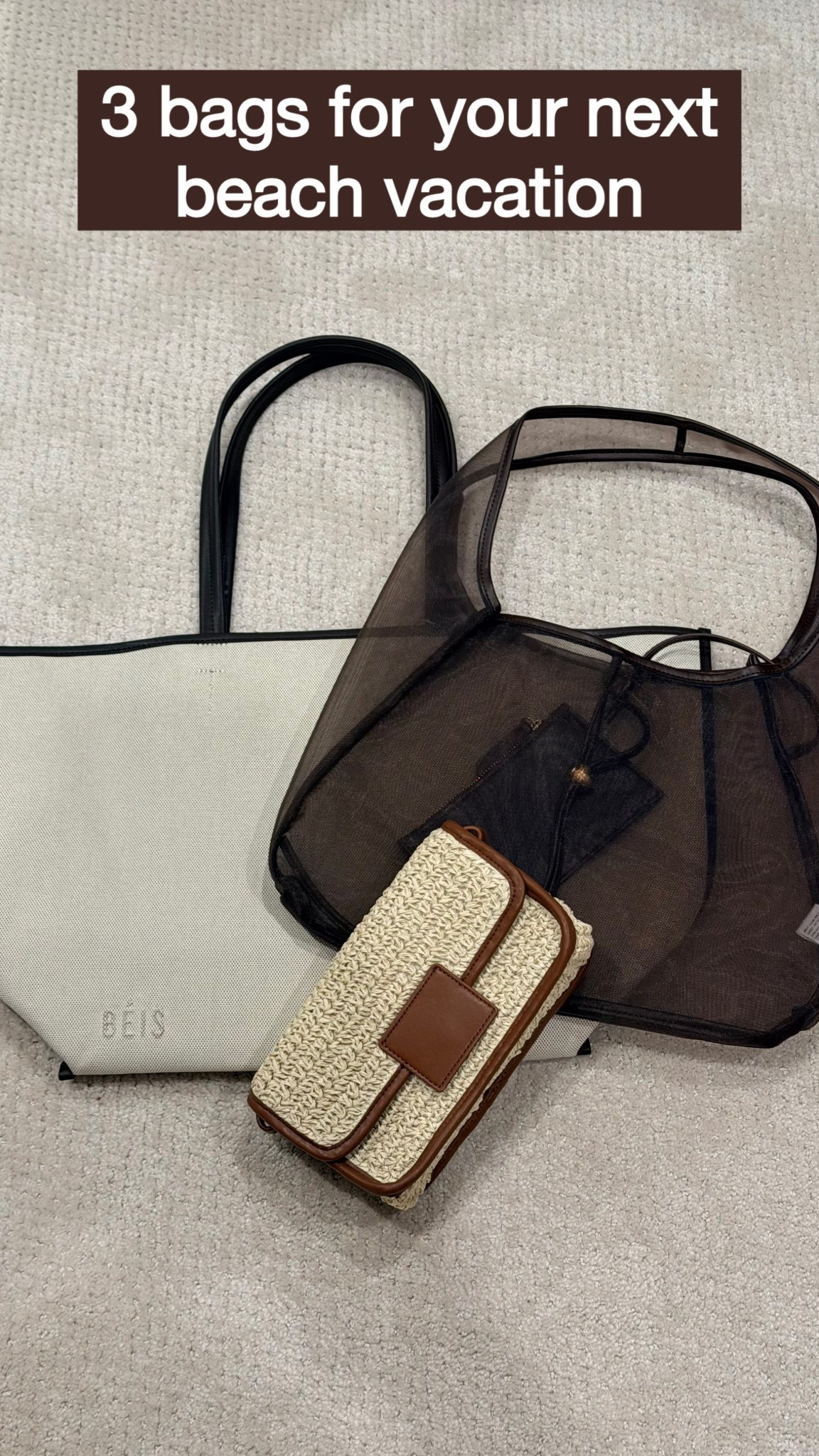 3 bags I’m taking on vacation and why 🤍

• Tote — my travel essential. Fits everything for the plane and doubles as a beach bag
• Mesh bag — lightweight, easy, and perfect for throwing in sunscreen, a book, and whatever the day brings
• Woven crossbody — small, hands-free, and instantly pulls any outfit together for dinners or exploring

Keeping it simple, functional, and styled ✨

#LTKSeasonal #LTKTravel #LTKSwim