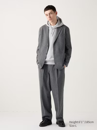 Pleated Wide Trousers (Herringbone) | UNIQLO (UK)