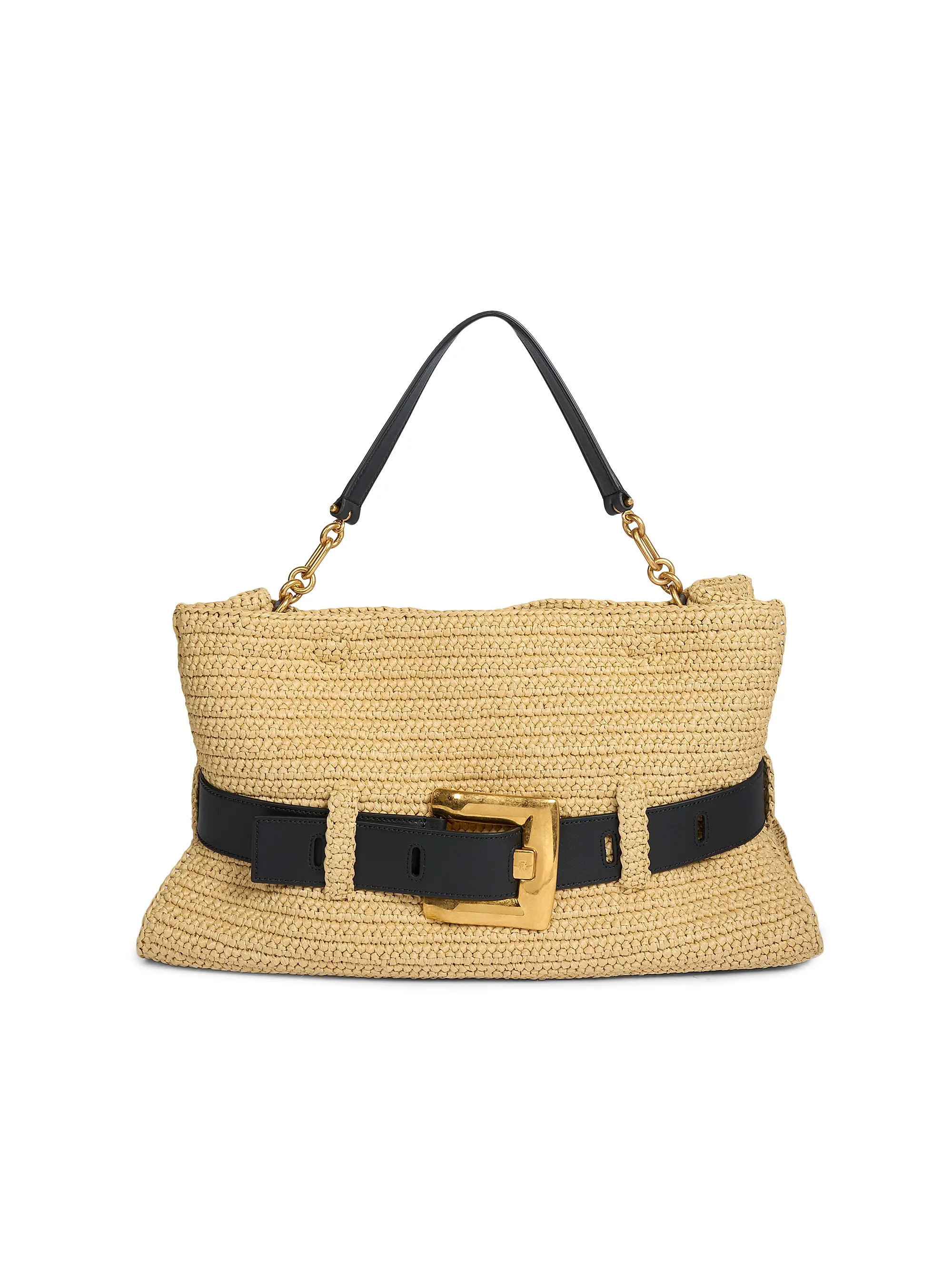 Balmain Anthem Medium Straw Shoulder Bag | Saks Fifth Avenue | Saks Fifth Avenue