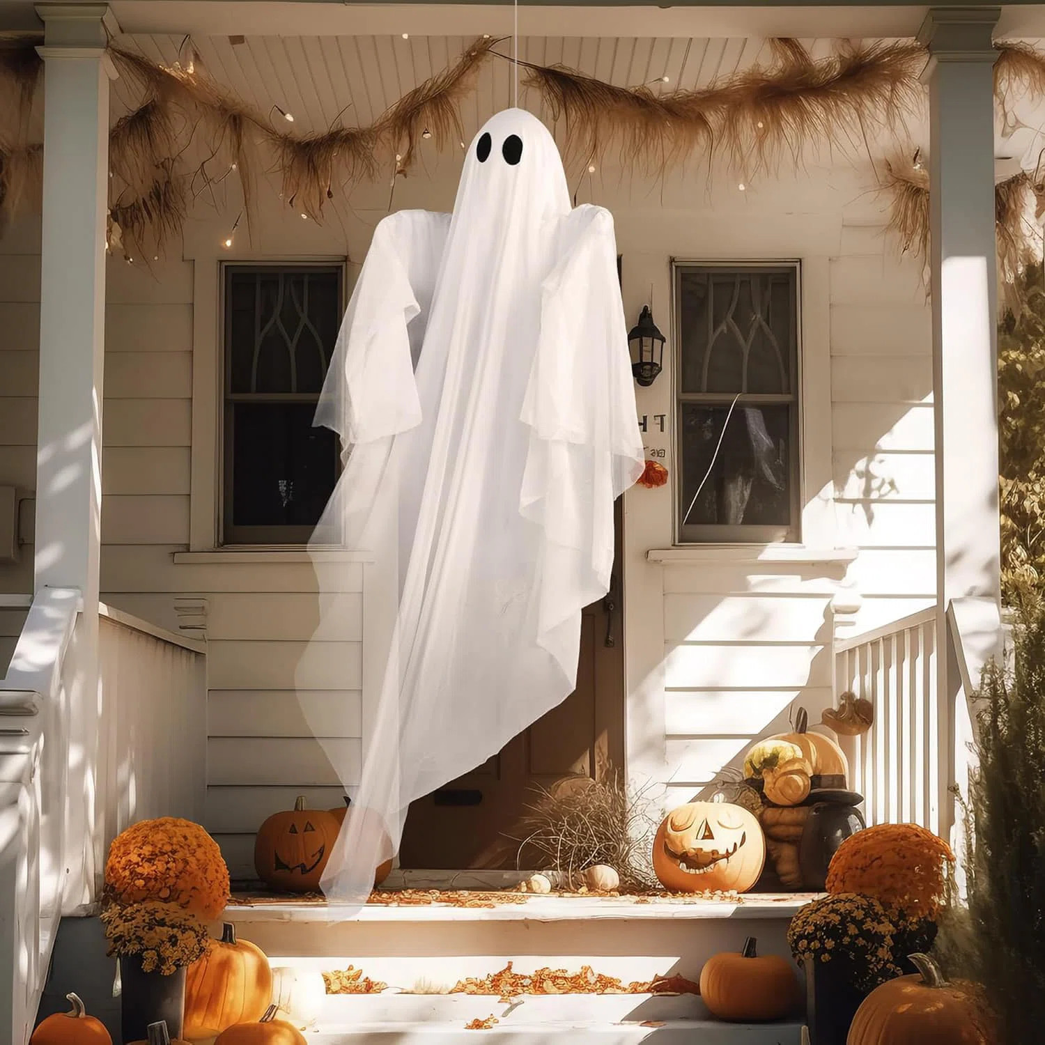 Halloween hanging ghosts with ghost LED lights, indoor outdoor patio party decoration | Wayfair North America