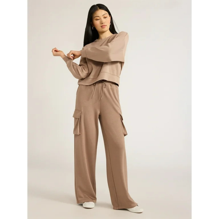 Scoop Women's Ultimate ScubaKnit Wide Leg Cargo Pants, Sizes XS-XXL | Walmart (US)