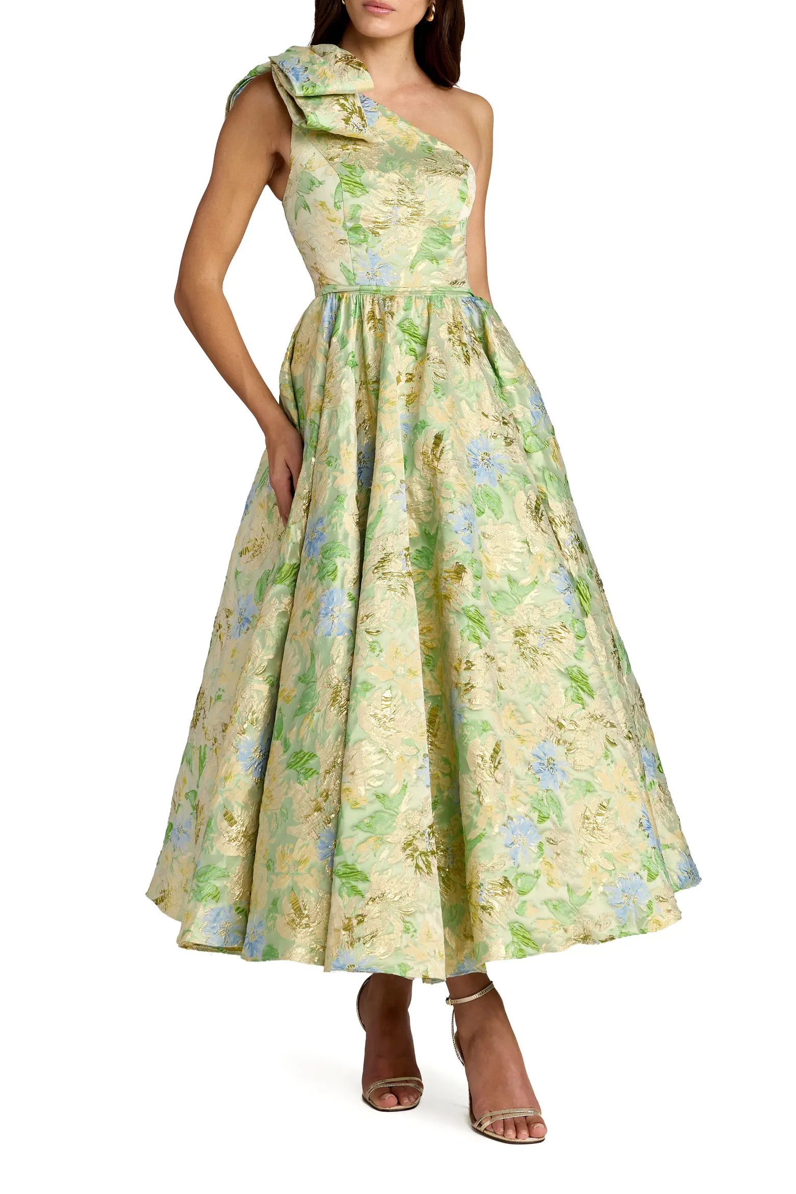 One-Shoulder Floral Brocade Midi Dress with Bow Detail (Women) | Nordstrom | Nordstrom