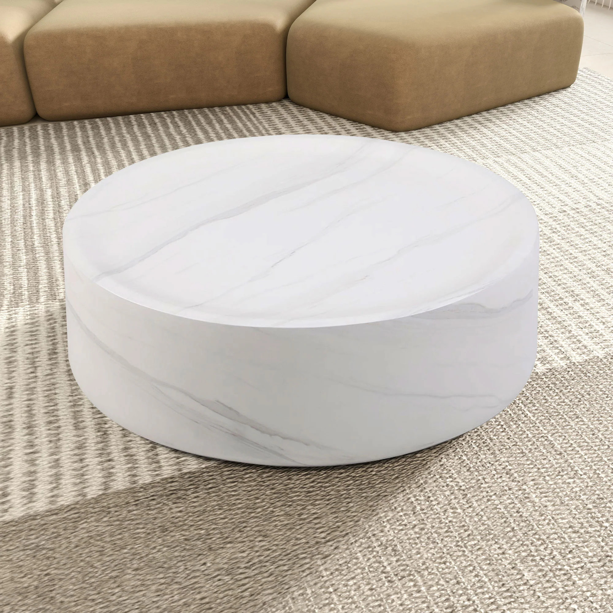 39.37'' White Marble Round Coffee Table Sturdy Fiberglass Table | Bed Bath & Beyond
