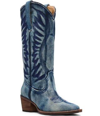 Steve Madden Albany Denim Western Block Heel Mid Calf Boots | Dillard's | Dillard's