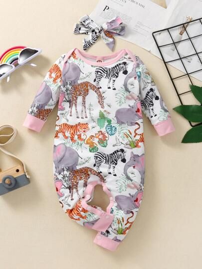 Baby Animal And Plants Print Jumpsuit | SHEIN