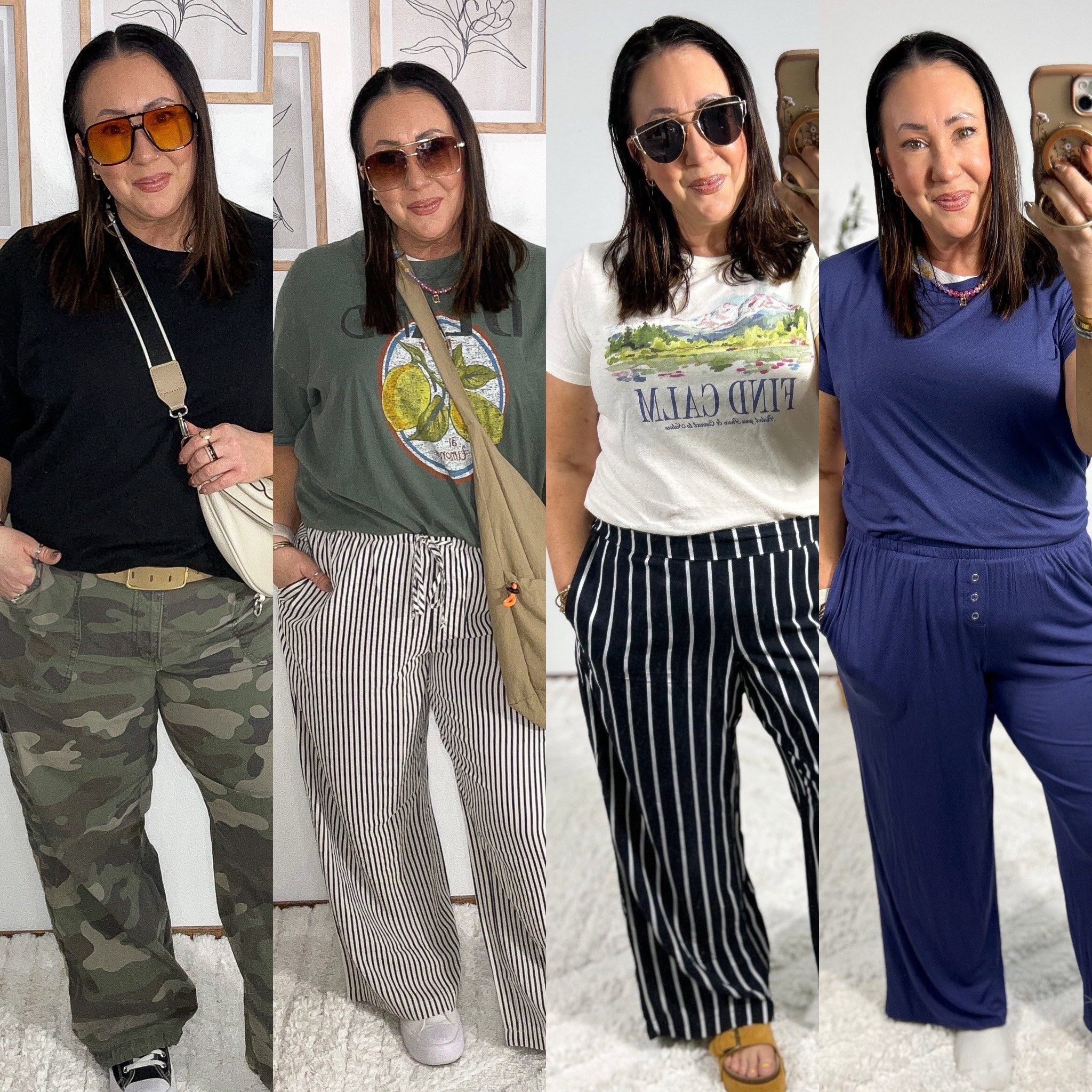 Comfy outfit faves of the week! Size 16 regular camo pants. Large oversized graphic tee. Large wide leg easy pants. XL playa wide leg pants. XL sleep tees. Large sleep pants. XL sweatshirt. Linked similar. XL Old Navy graphic tee.  
Large Avia jacket. But need a size down. Runs very big! 

#LTKmomlife #LTKOver40 #LTKMidsize