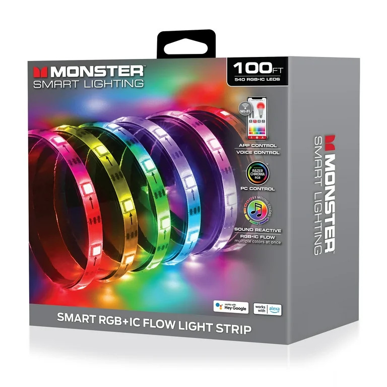 Monster Smart Lighting Indoor LED Strip Lights, RGBIC Multicolor Flow LED Lights, for Christmas, ... | Walmart (US)