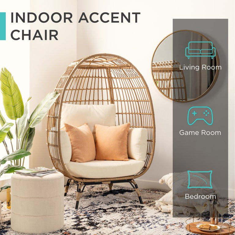 Best Choice Products Wicker Egg Chair Oversized Indoor Outdoor Patio Lounger w/ Steel Frame, 440l... | Walmart (US)