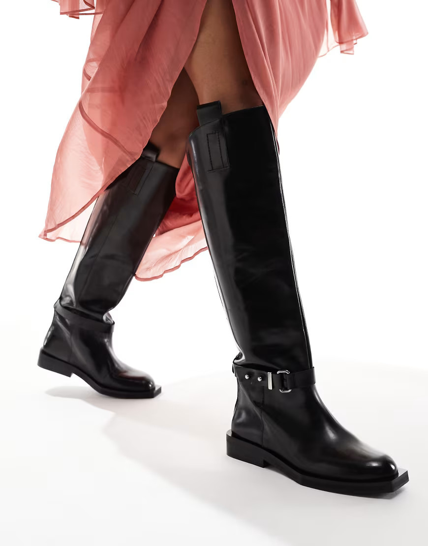 ASOS EDITION premium leather over the knee riding boots in black | ASOS (Global)