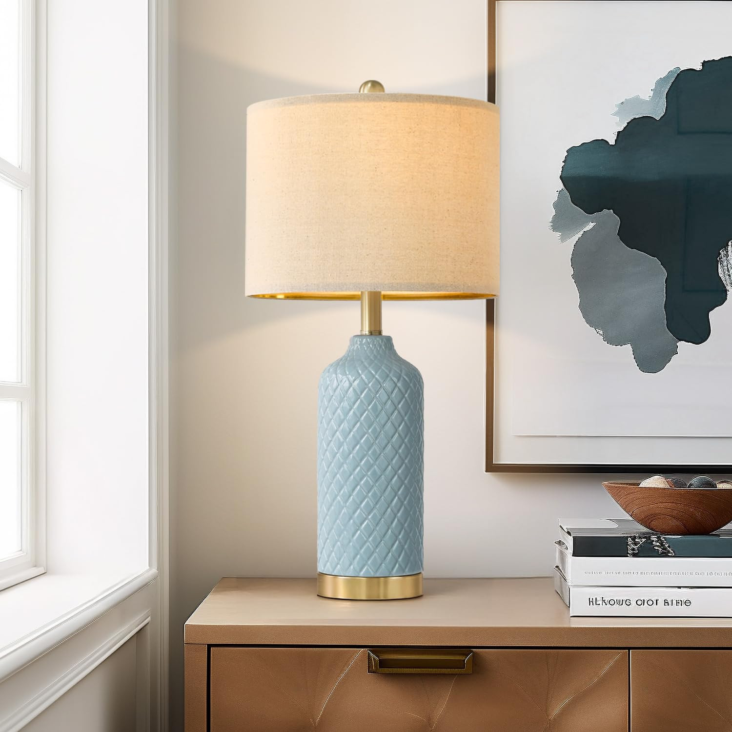 24.25" Table Lamps Modern Ceramic Blue Lamps for Living Room Farmhouse Bedside Lamps Boho Lamps f... | Amazon (US)