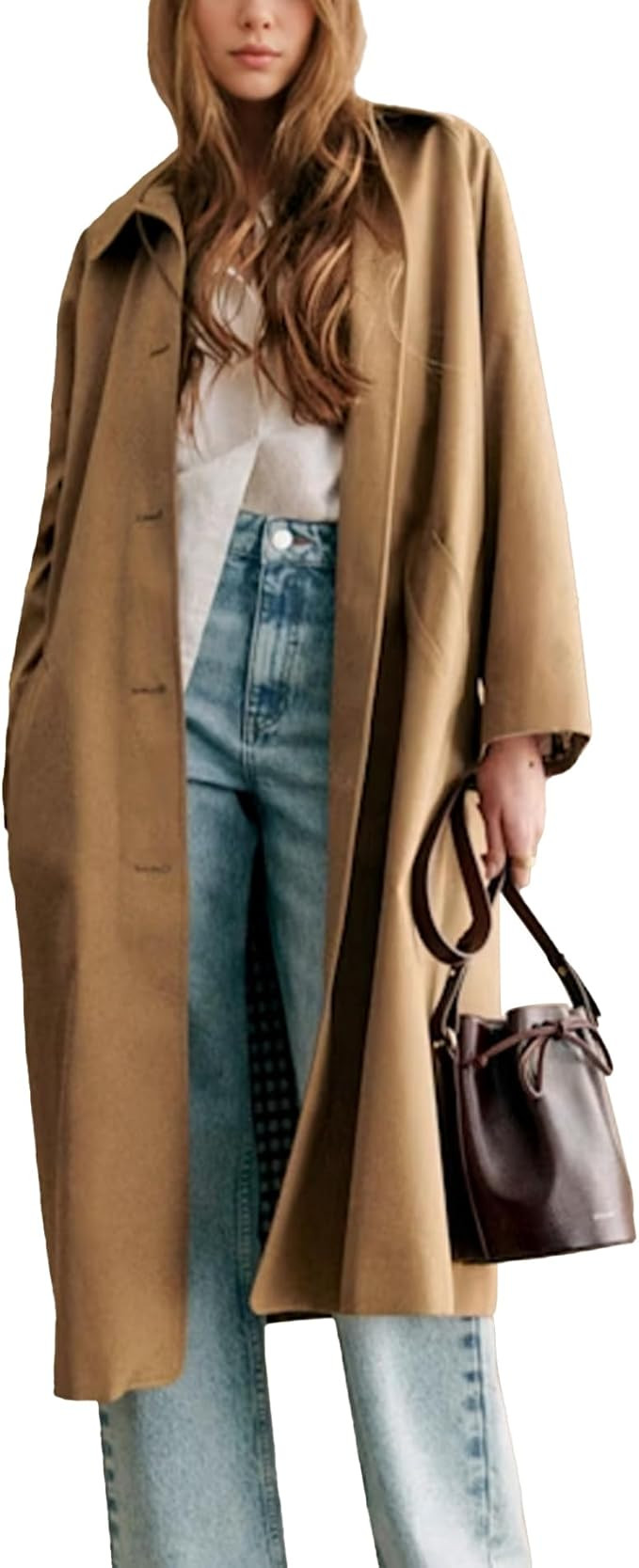 Songling Womens Long Trench Coat Single Breasted Oversized Windproof Trendy Fall Jacket Outerwear... | Amazon (US)