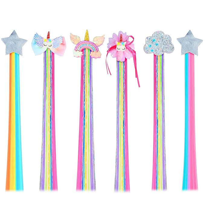 Little World Hair Clips for Girls, 6 Pcs Rainbow Hair Extensions, Unicorn Hair Clips for Girls To... | Amazon (US)