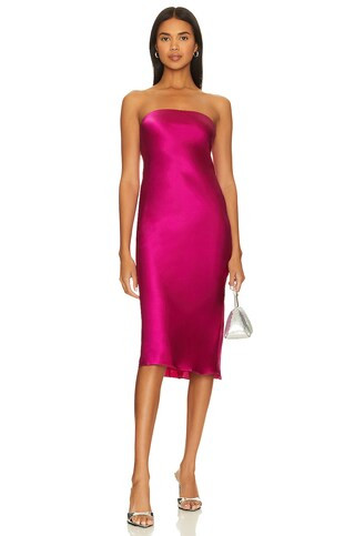 Amanda Uprichard Shiran Strapless Midi Dress in Magenta from Revolve.com | Revolve Clothing (Global)