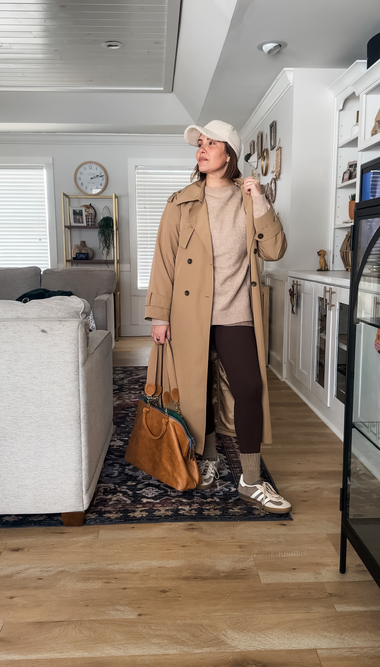 Wearing these leggings outside of the pilates studio. Wearing a medium in the leggings and sweater, small in the trench 

 #LTKmomlife #LTKOver40 #LTKSaleAlert