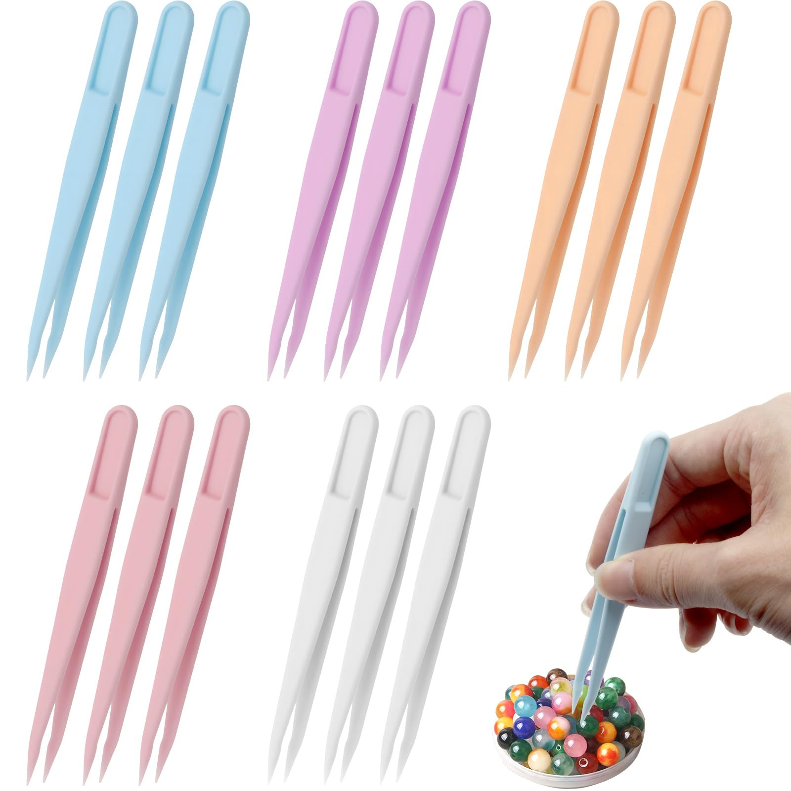 15PCS Multi-Colors Plastic Tweezers, Plastic Fuse Beads Forceps for DIY Craft Jewelry Making Fami... | Amazon (US)