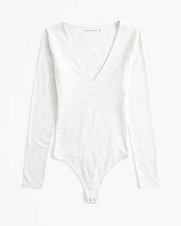 Long-Sleeve Cotton-Blend Seamless Fabric V-Neck Bodysuit | Abercrombie & Fitch (US)